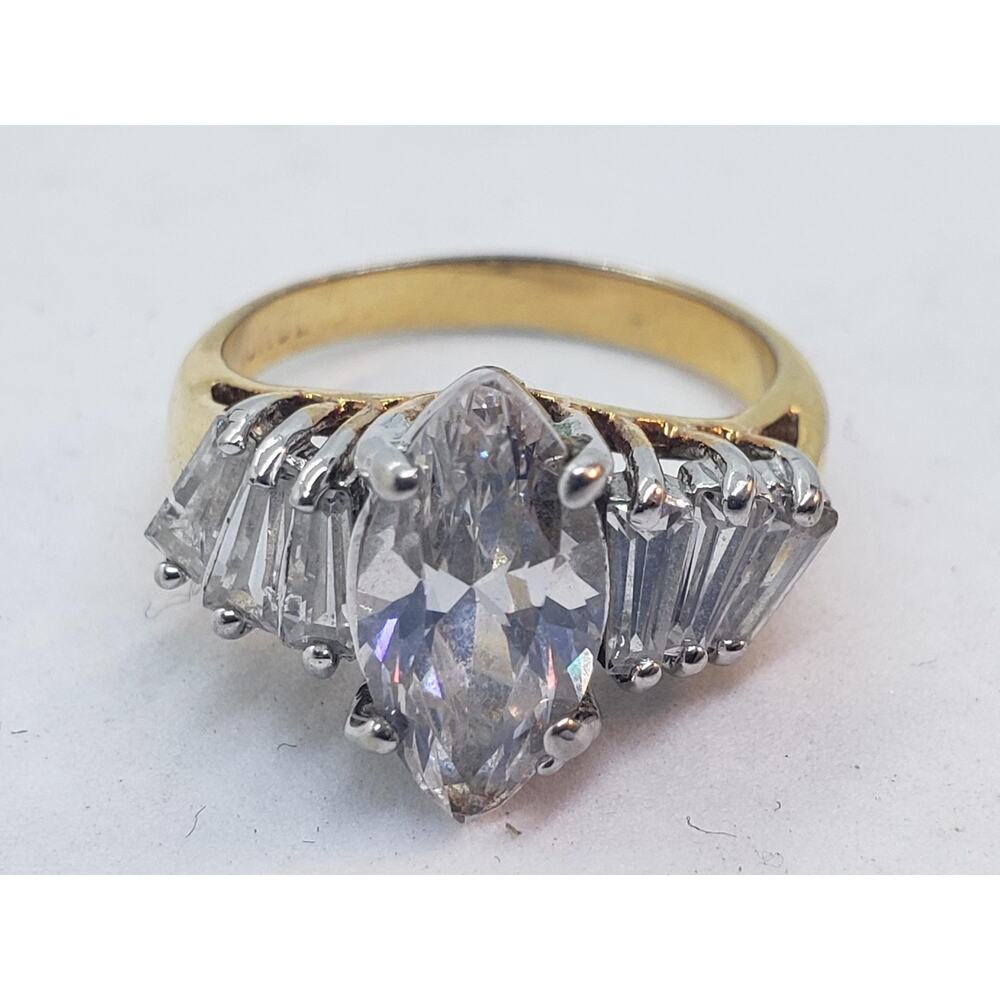 10K Gold EP Marquise Cut Tourmaline Ring with Tapered Baguette Accent sz 5